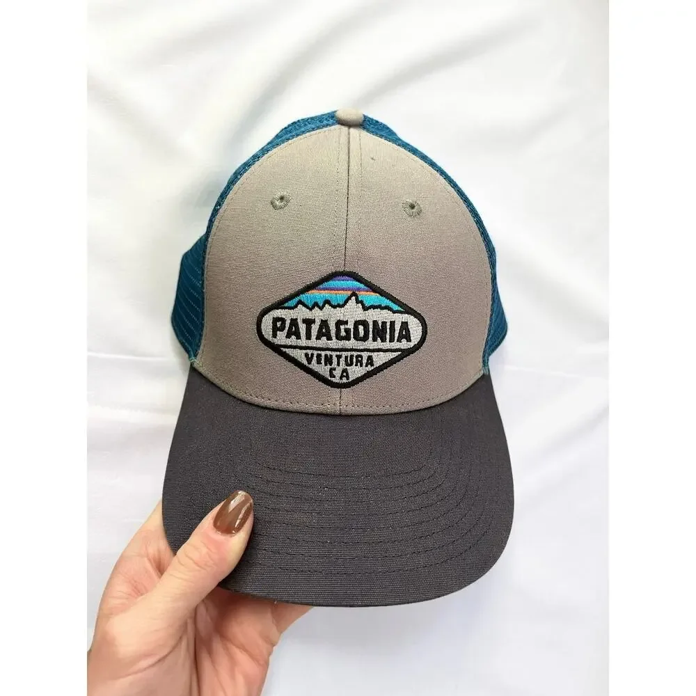 Patagonia Fitz Roy Trucker Hat Khaki Teal Mesh Snapback Adjustable One Size